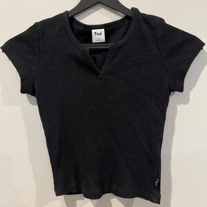 TNA Waffle Notched Crop Top - Black